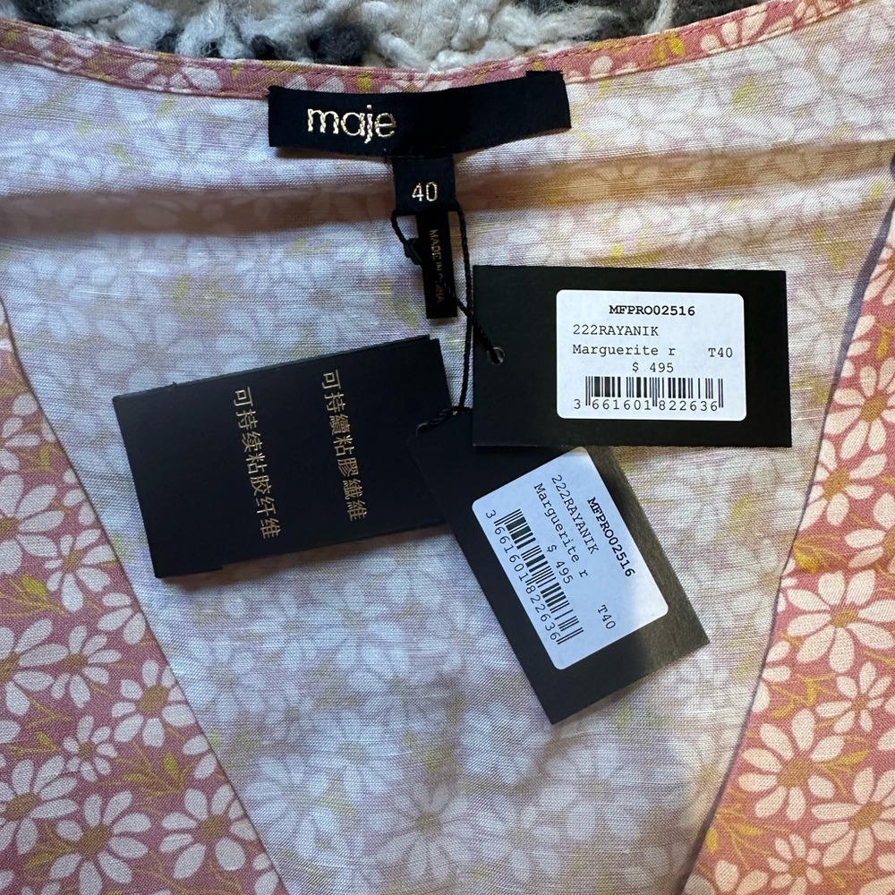 NWT Maje Linen Blend Rayanik Elegant Pink Floral Dress - Picture 10 of 12